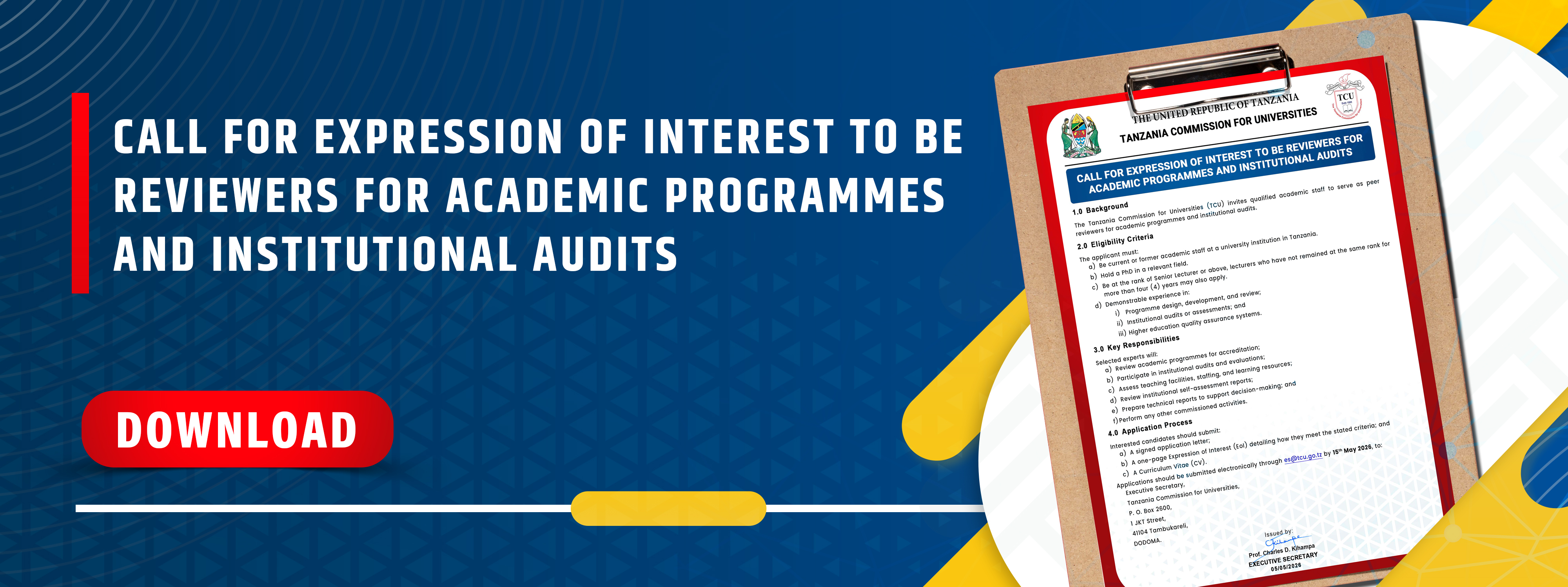 Call for Expression of Interest to be Reviewers for Academic Programmes and Institutional Audits