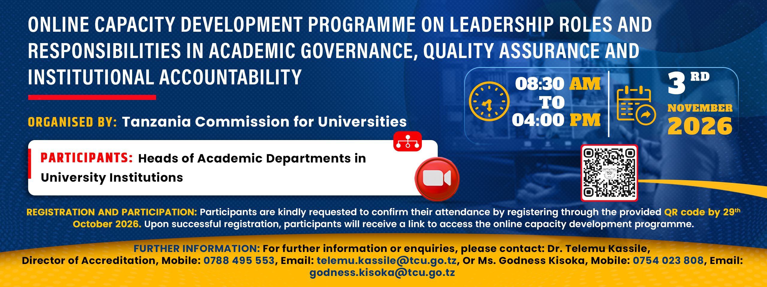 Online Capacity Development Training Workshop on leadership roles and responsibilities in academic governance, quality assurance and institutional accountability